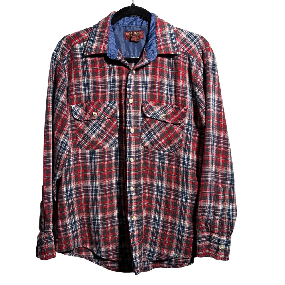 VTG 90s High Sierra Mervyns Red Plaid Button Up Top Flap Pockets‎ Mens M Acrylic